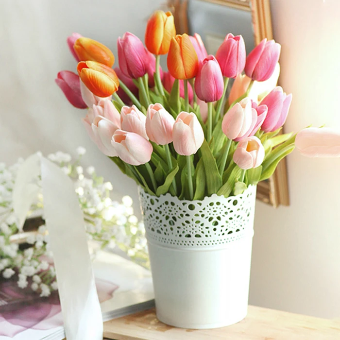 Nordic hollowed lace flower vase arrangement metal flower pot tin storage bucket simulation flower bucket home decoration