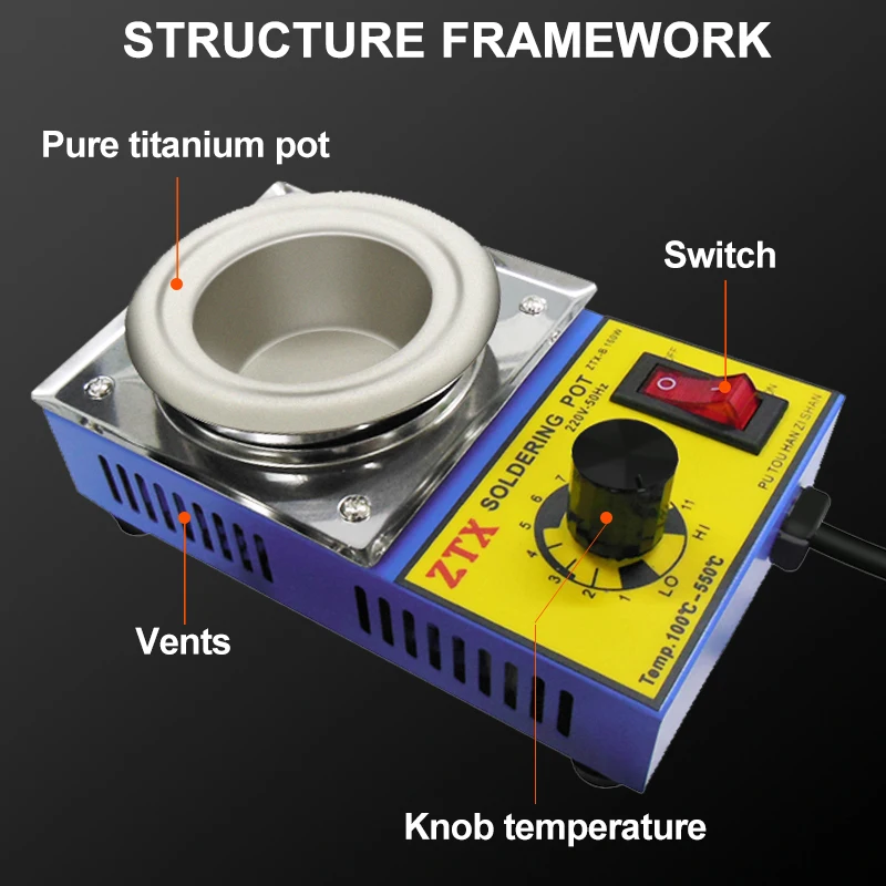 11A 21B 31C 41D Pure Titanium-Serie Adjustable temperature Tin Melting Furnace Round 150-350w Tin Melting Furnace Solder Tin Pot