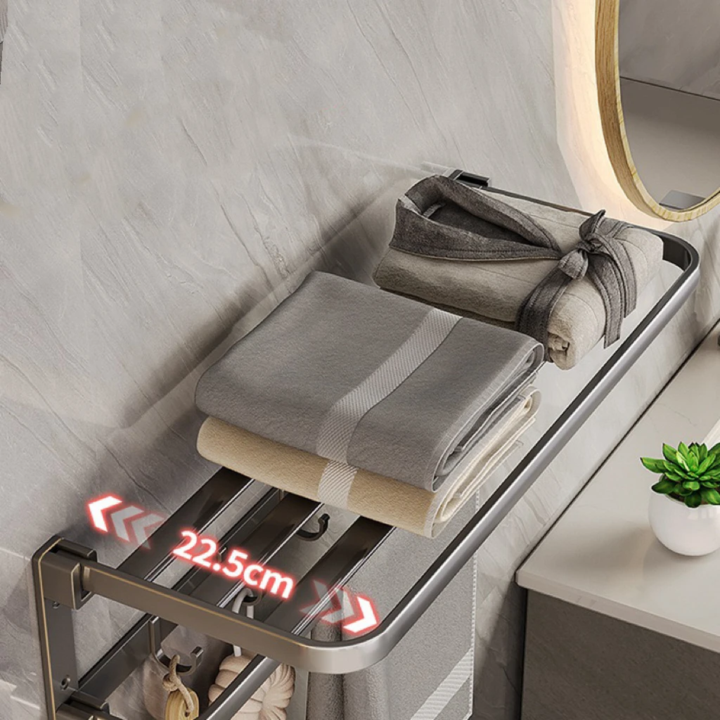 Self Adhesive Bathroom Towel Rack Wall Mounted Foldable Bath Towel Rack Modern Style No Drilling Required