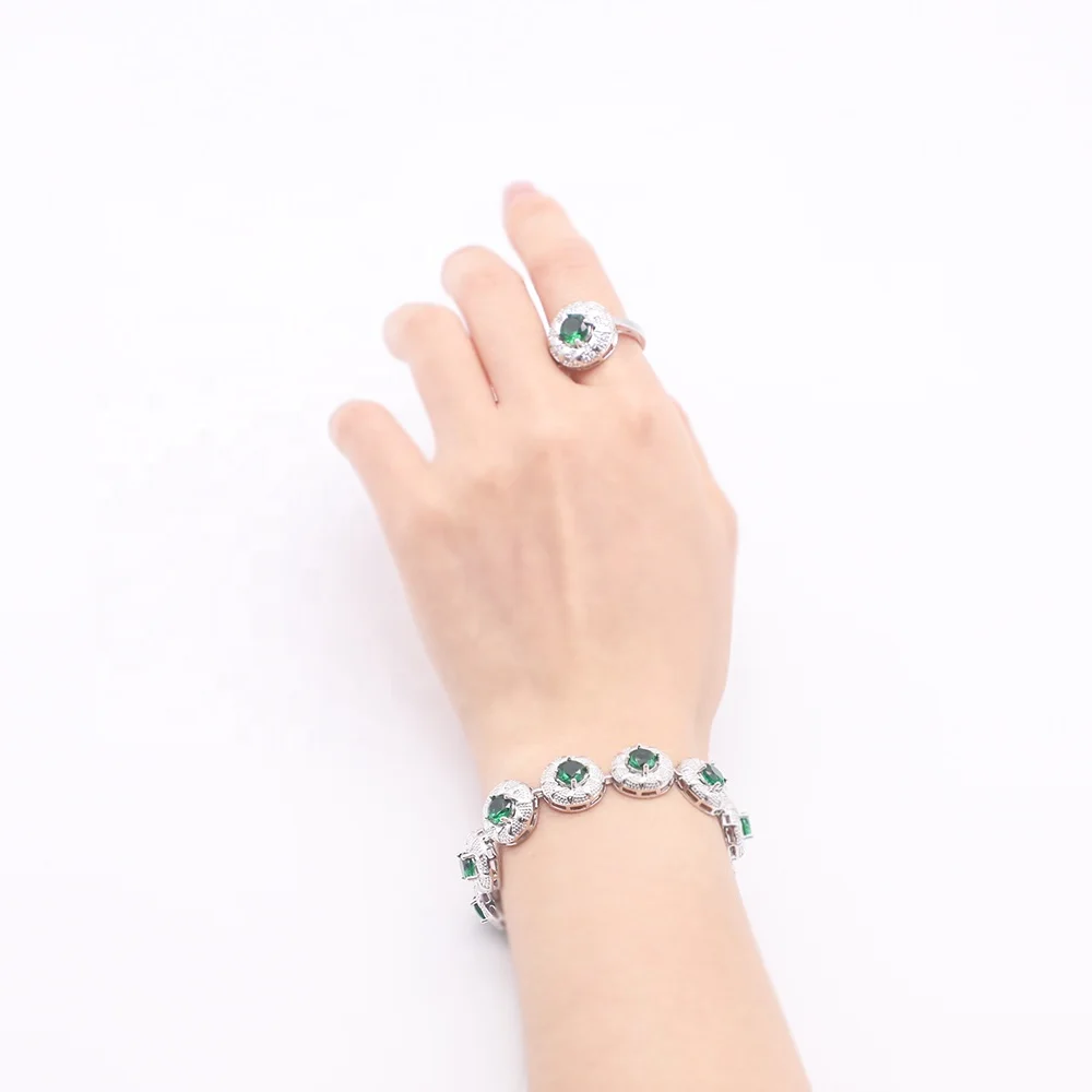 
Charm Gemstone Jewelry Big Round bangle Zircon Pendant 925 Sterling Silver Bracelet 