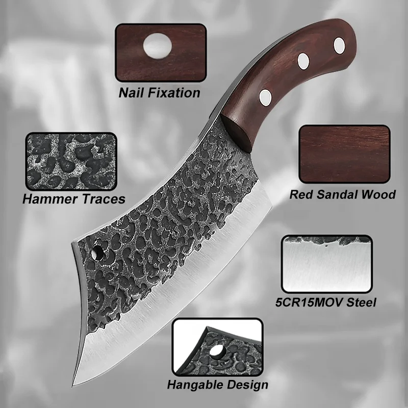 Multifunctional Full Tang High Carbon Stainless Steel handmade Slaughter Butcher Serbian Kitchen Chef Knife with PU knife sheath