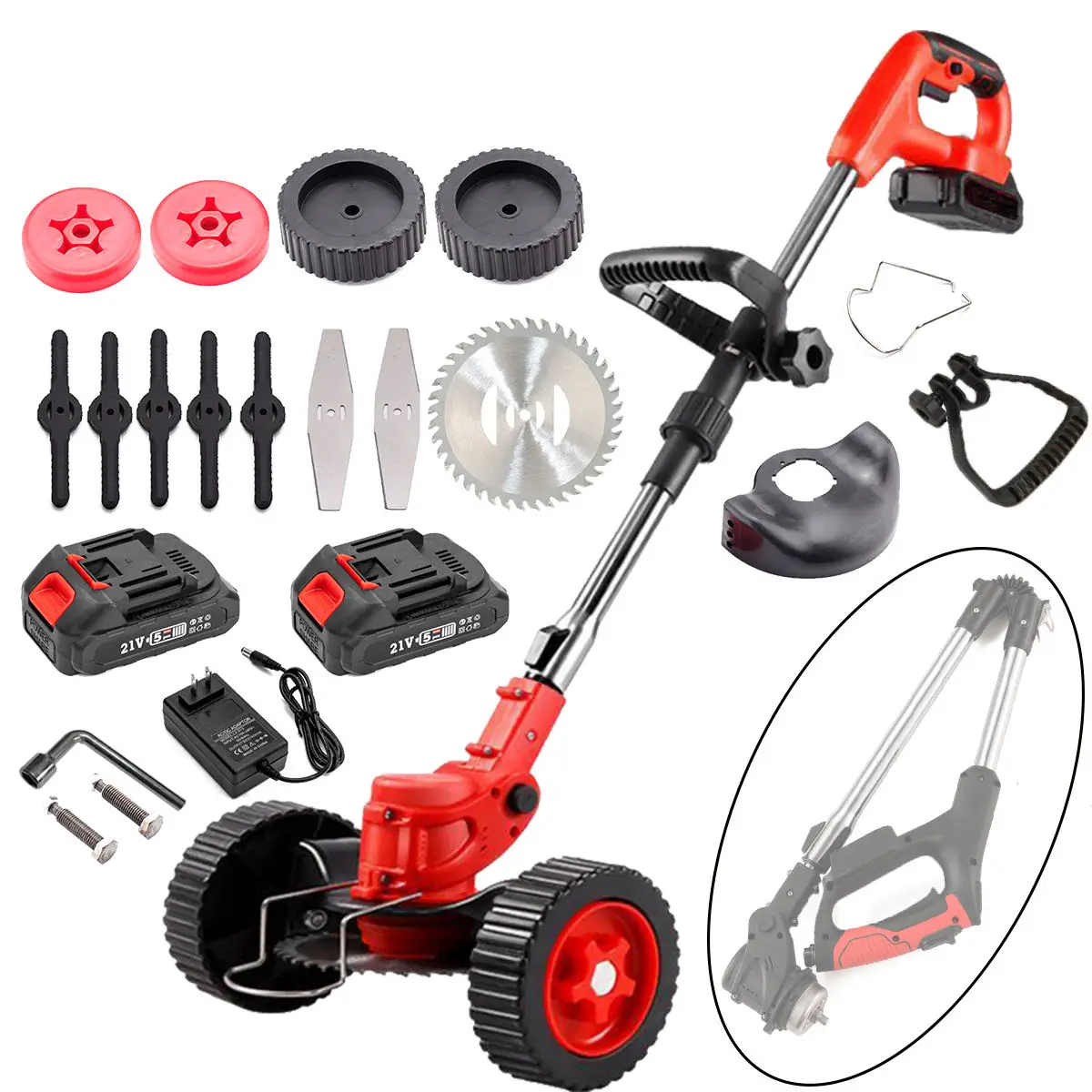 21V foldable grass trimmer machine battery lawn mowers wholesale brush cutter blade with wheel