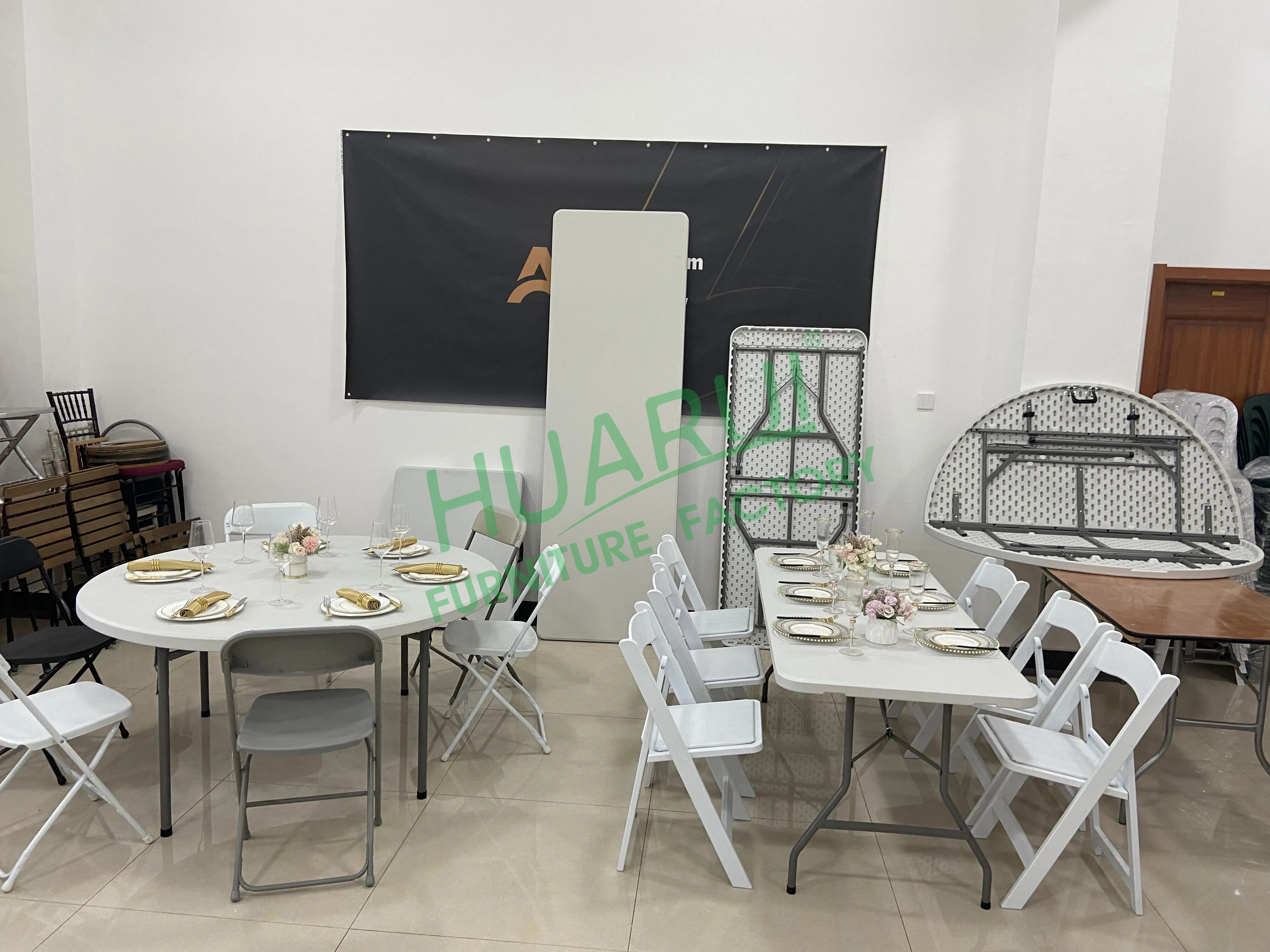 5ft 6ft rectangular catering outdoor coffee plastic picnic table and chair with folding leg