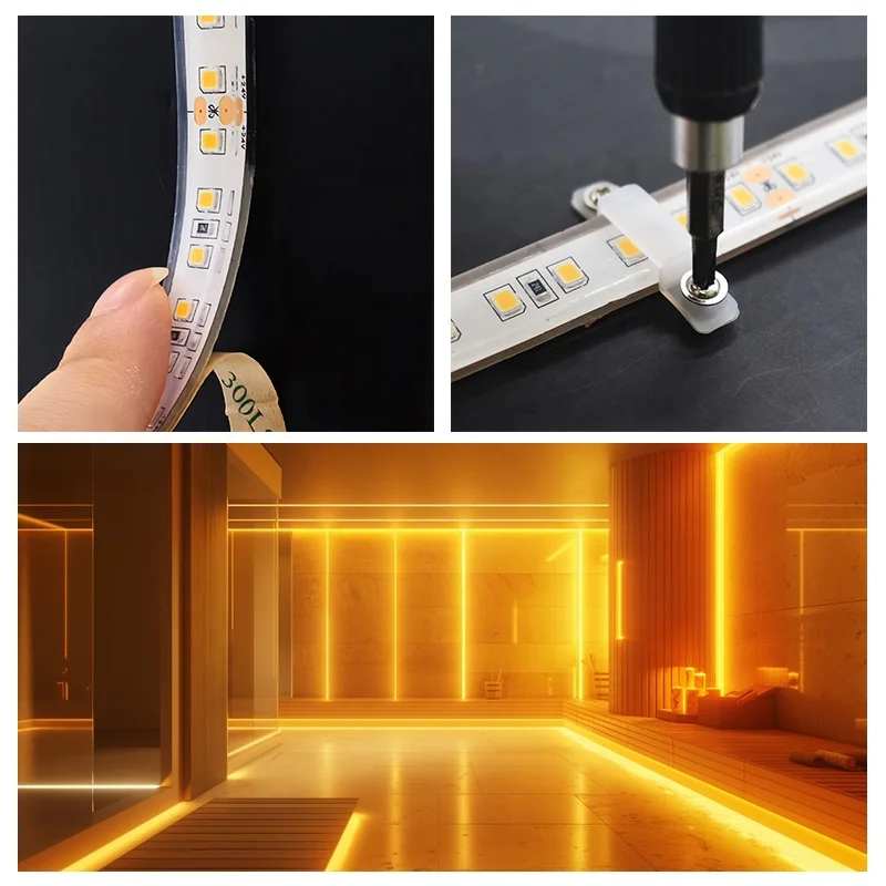 Sauna LED Strip 100 Celsius High Lumen 840LM 24V 8W SMD2835 LED Strip CRI90 IP67 10M For High Temperature Indoor 2700K 3000K