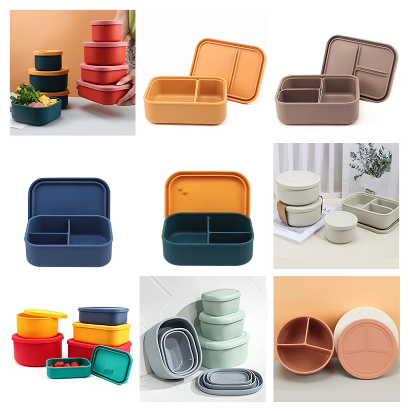 Stackable Food Storage Container with Lid Lunch Fruit Silicone Bento Box Durable Lunch Box Containers