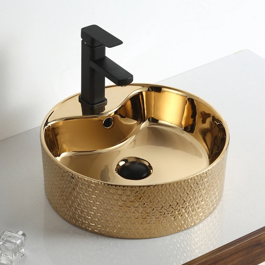 High quality gold electroplate bathroom vanity counter top art wash basin