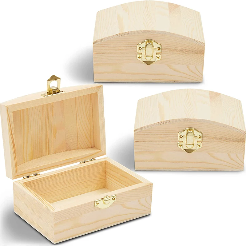 Unfinished Wooden Pine Box DIY Crafts Jewelry Packaging Box With Locking Clasp