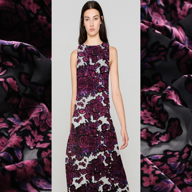 fashion burnout silk velvet floral printed velvet fabric