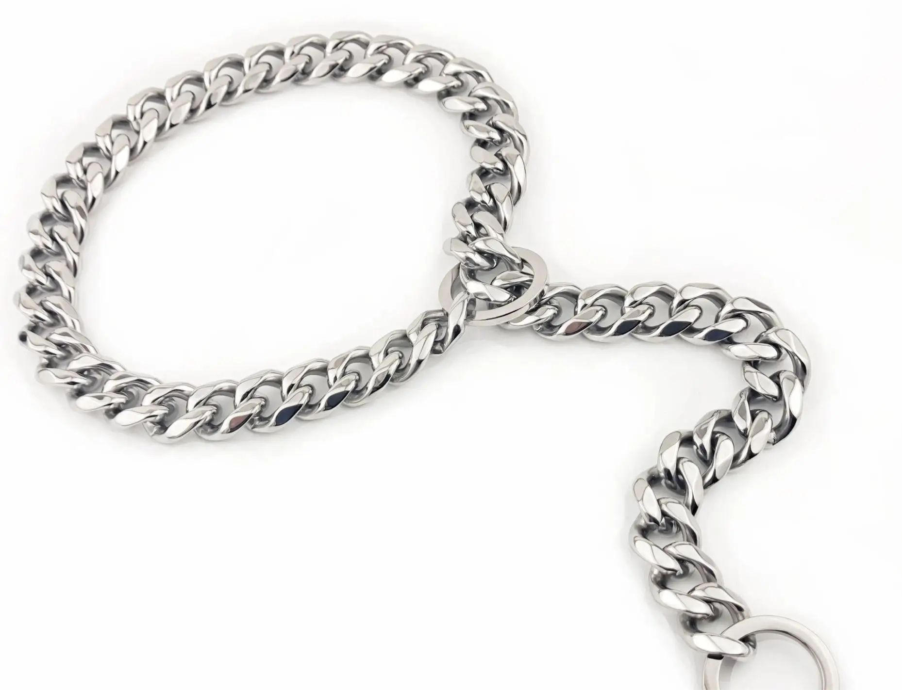 15mm stainless steel dog chain real vacant gold -plated snake chain mirror polishing training  dog collar P chain dog collar