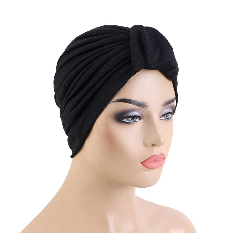 Custom logo Turban Cap Head Wraps Solid Color Turban Headband for Women Girls