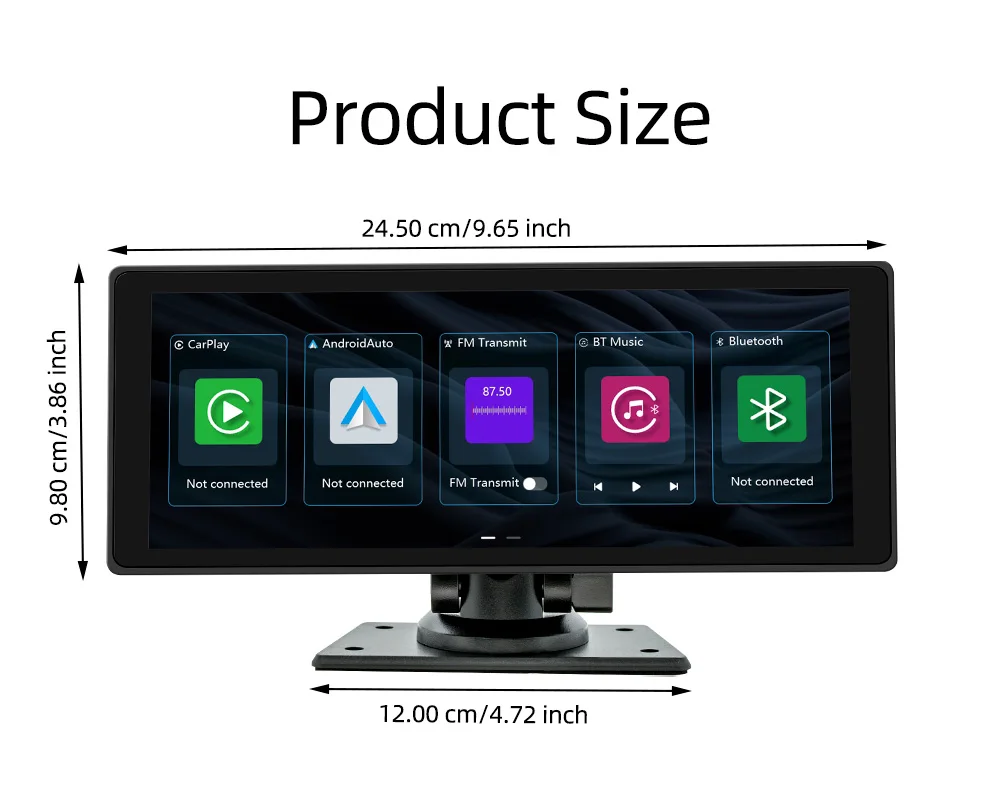 BQCC Portable Car Multimedia Player 10.26-inch IPS Screen Car DVR Wireless Carplay Android Auto Dash Cam GPS Navigation B5303R
