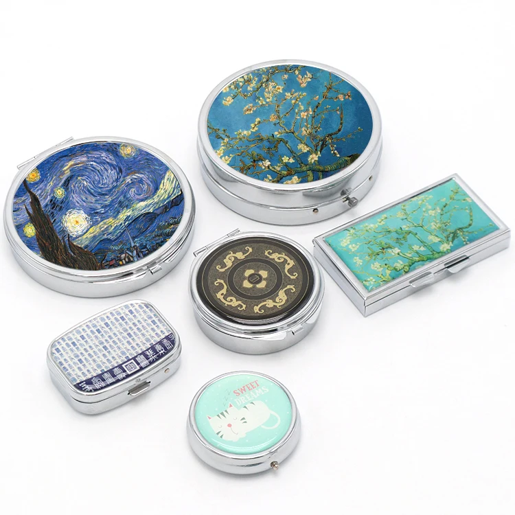 New Arrival Medicine Organizer Portable Pill Box Makeup Storage Container Folding Pill Case Metal Pill Cutter With Mirror