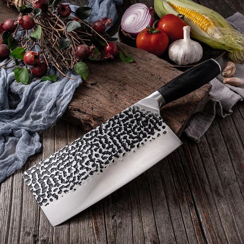 Handmade Butcher Knife Forged Carbon Steel Chef Knife Chinese Traditional Manual Bone Cutter Labor-saving Handle Chopper