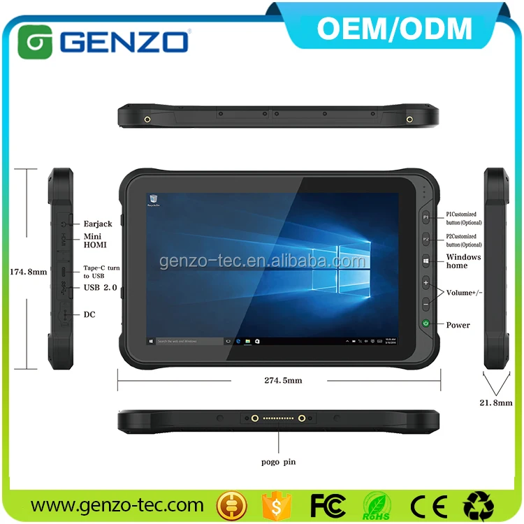 GENZO High brightness 1000 nits Rugged Tablet for Windows with RJ45 Ethernet port and UHF Industrial Tablet PC