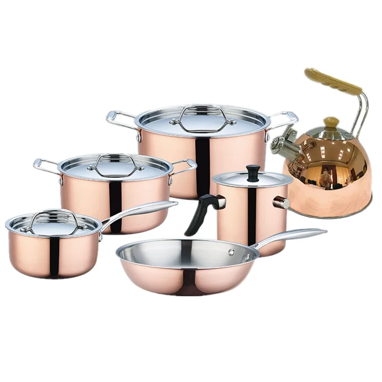 Realwin triply copper cookware with Riveted Handle stainless steel triply copper pot set
