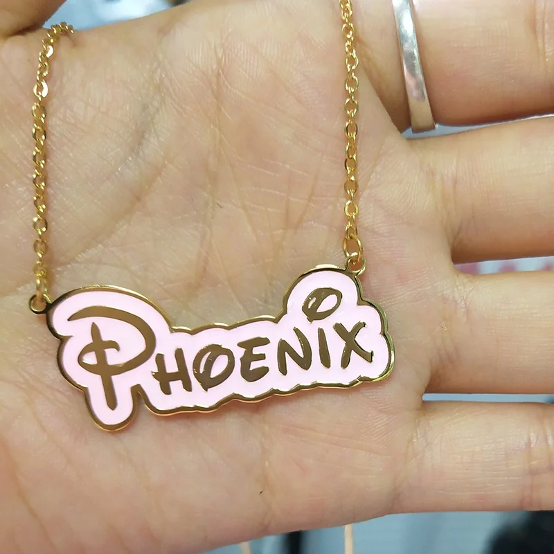 Gold Plate Pendant Colored Enamel Name Custom Necklace Christmas Kid Gift Letter Initial Personalised Jewelry