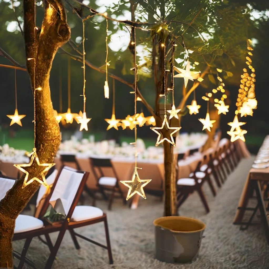Outdoor party Warm White LED Ramadan Window Curtain Light Star Hanging led star curtain light for stage backdrop