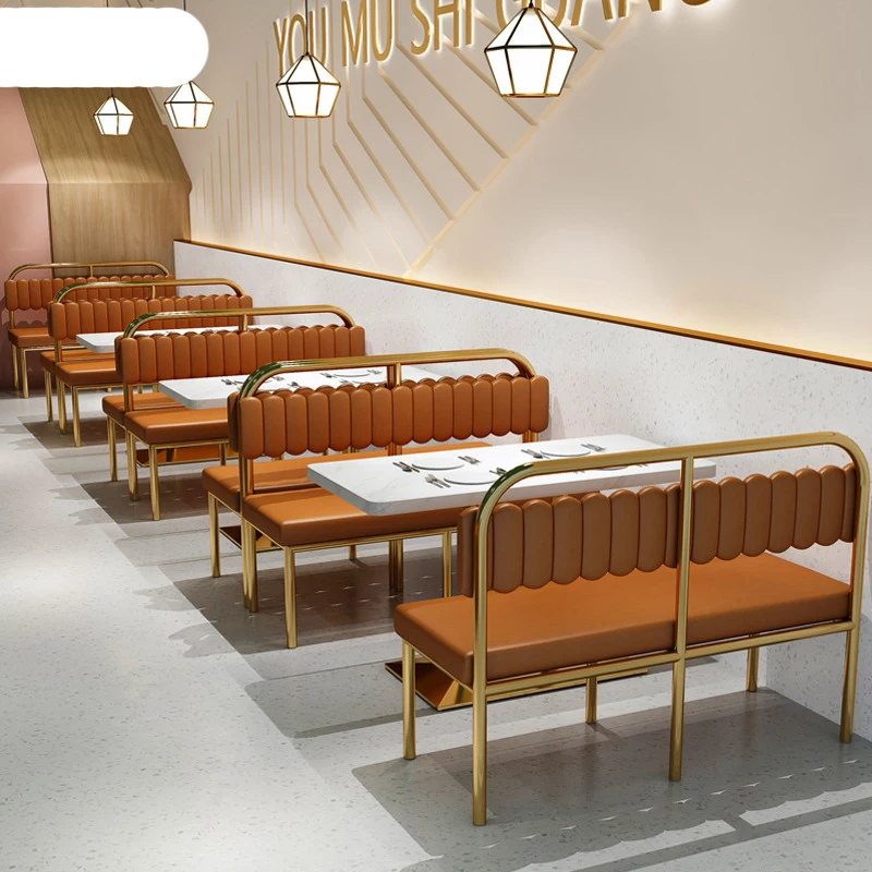 Light Luxury Customized Long Bench Metal Frame Restaurant Furniture Modern Restaurant Furniture Sofa Booth Set