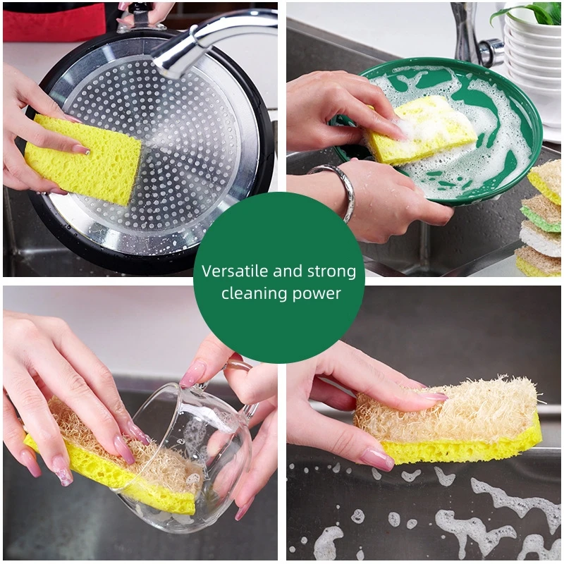 Wholesale Natural Loofah Loofa Luffa Lofa Eco Scourer Sponges Wood Pulp Sponge for Kitchen Household Use