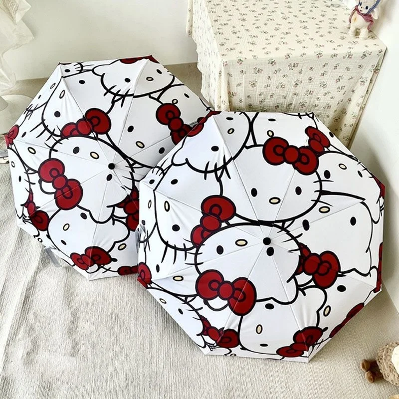 Botu Wholesale Kawaii Hello Kt Girls Umbrella Cartoon Rain Umbrella Amine Sunscreen Folding Portable UV Umbrella