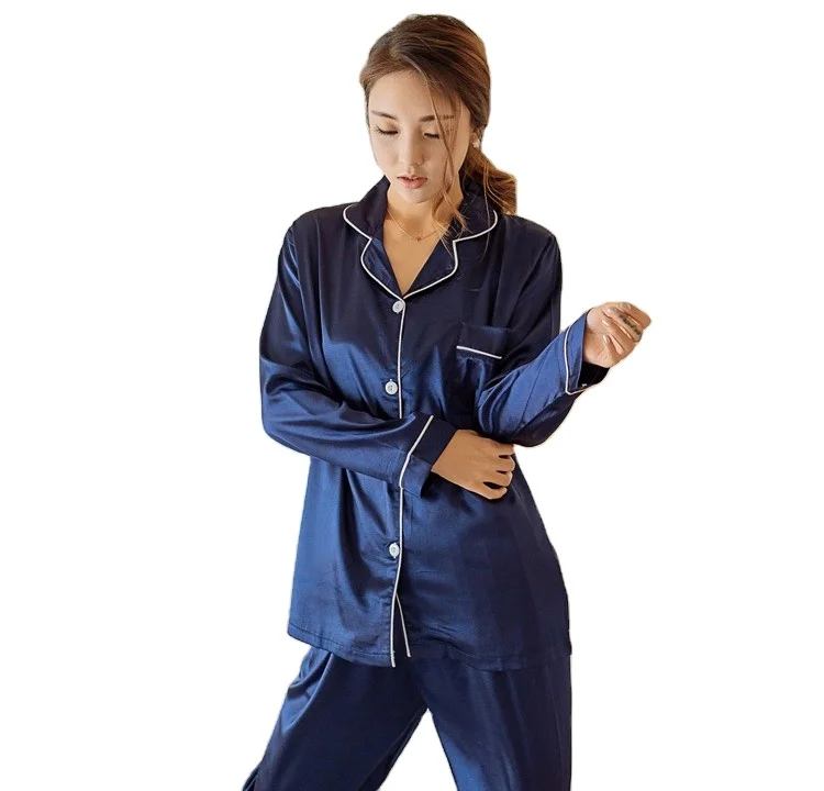 Women Silk Print Sweet Women Sleepwear Set Girl Nightgown Long Pant and Top Silk Pajamas