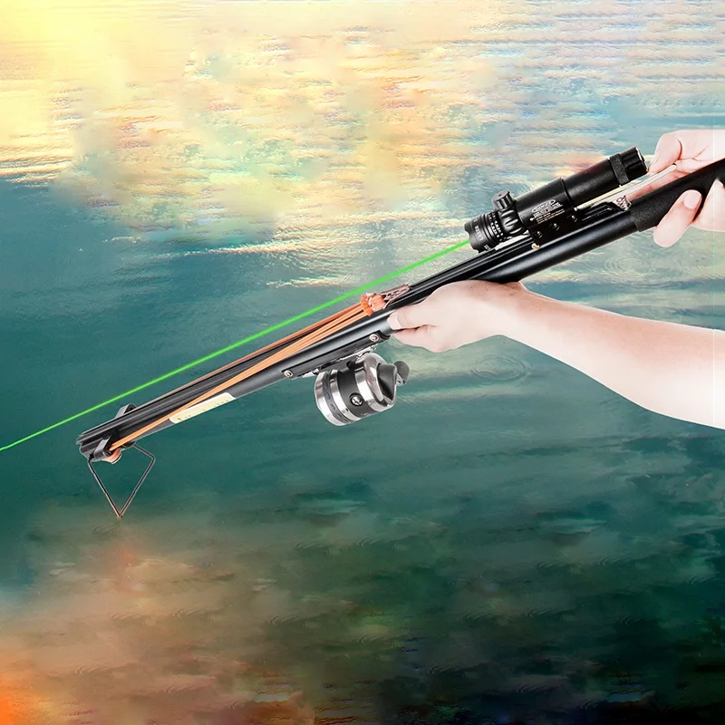 Slingshot Fishing Hunting Professional Slingshot High Velocity Catapult Kit with Infrared Sight Fishing Reel Slingshots