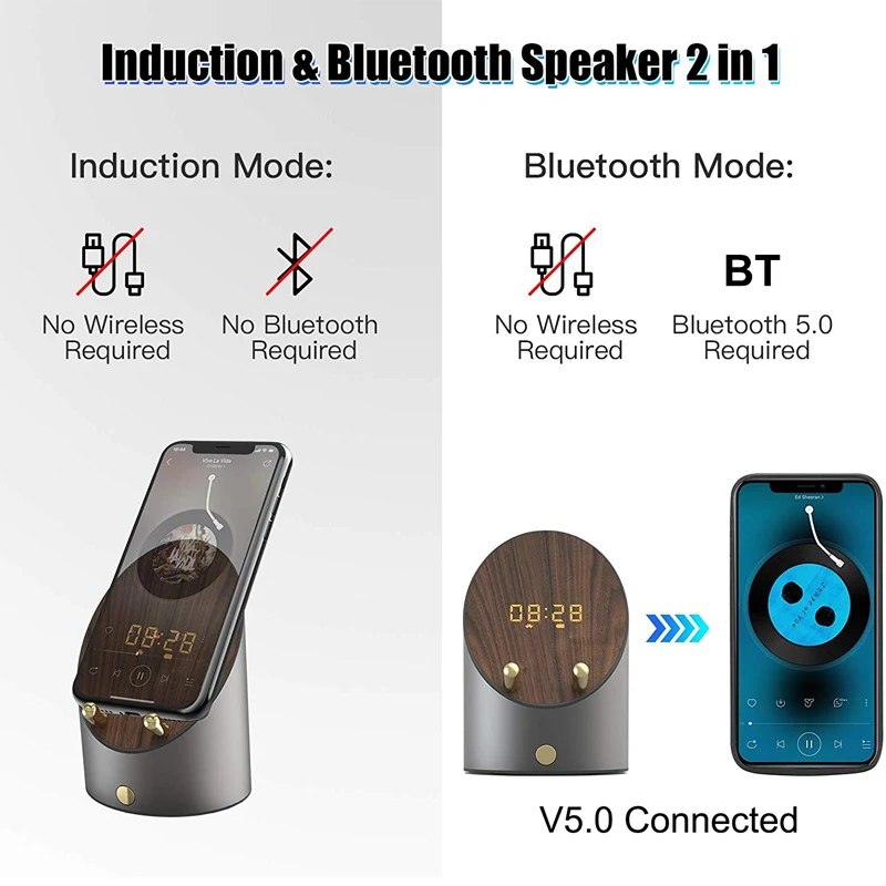 2 in 1 sound amplifier phone holder induction speaker with digital alarm clock
