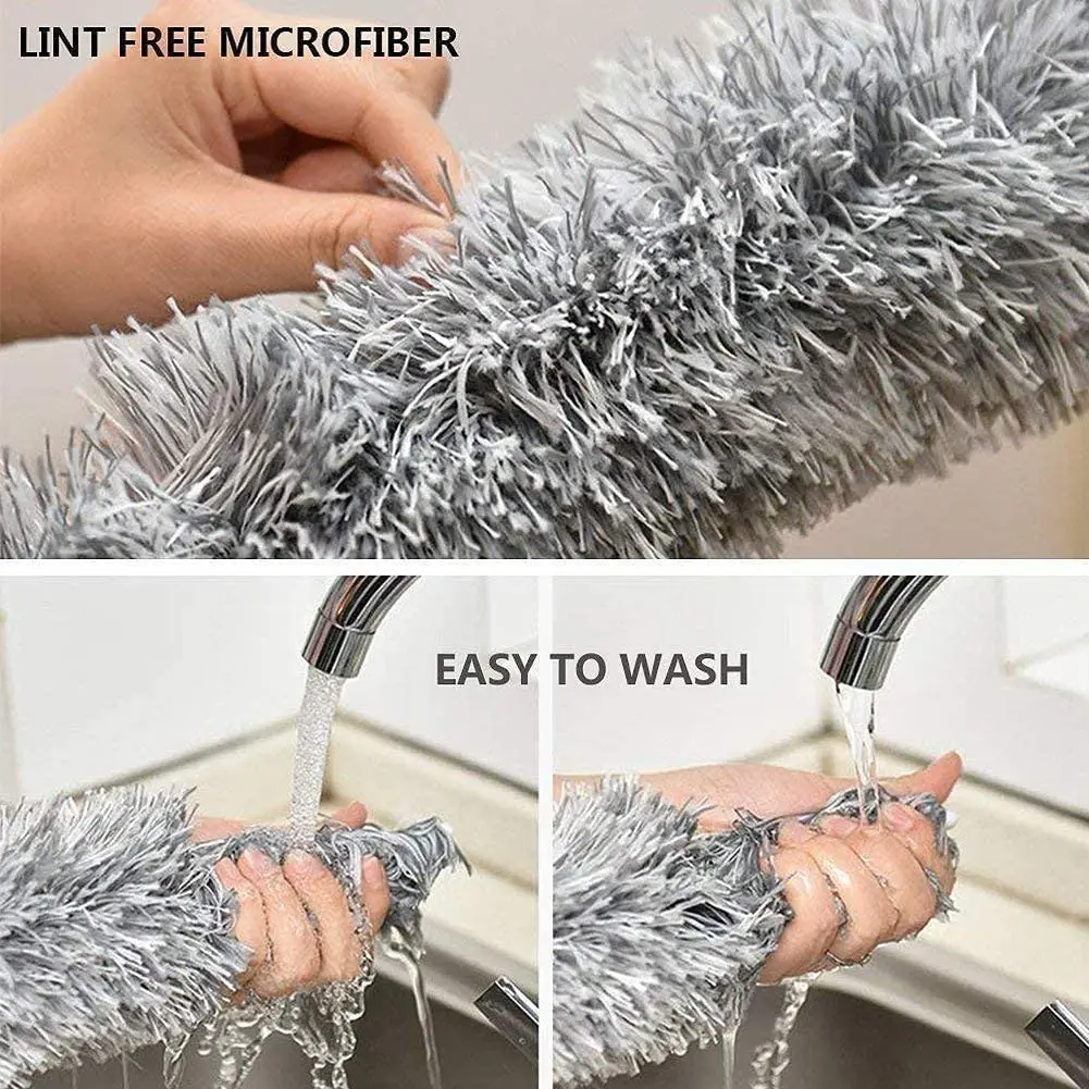 Retractable Microfiber Gap Dust Cleaner Extension Pole 31.5' to 100' Reusable Bendable Long Handle Feather