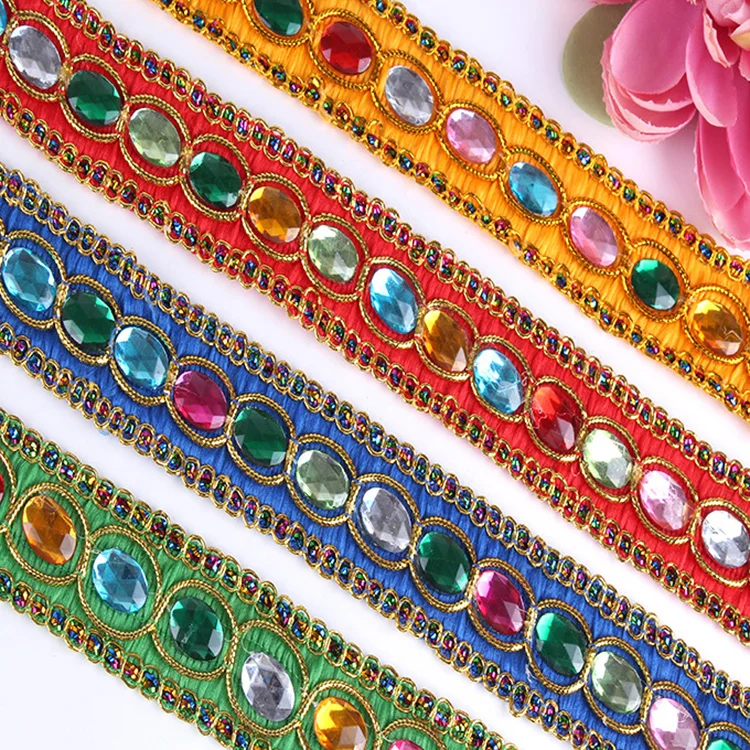 Wholesale Customized Colors 2.5 cm Crystal Rhinestone Stripe Custom Woven Webbing For Decorative Accessories