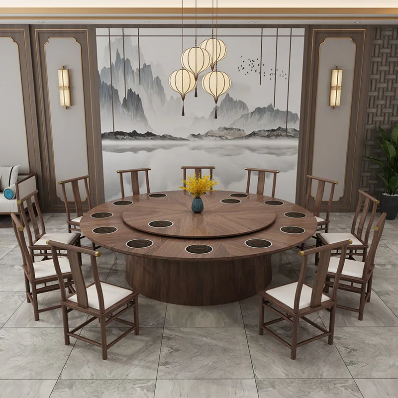 New Chinese Style Hotel Electric Dining Table Large Round Table Automatic Rotating