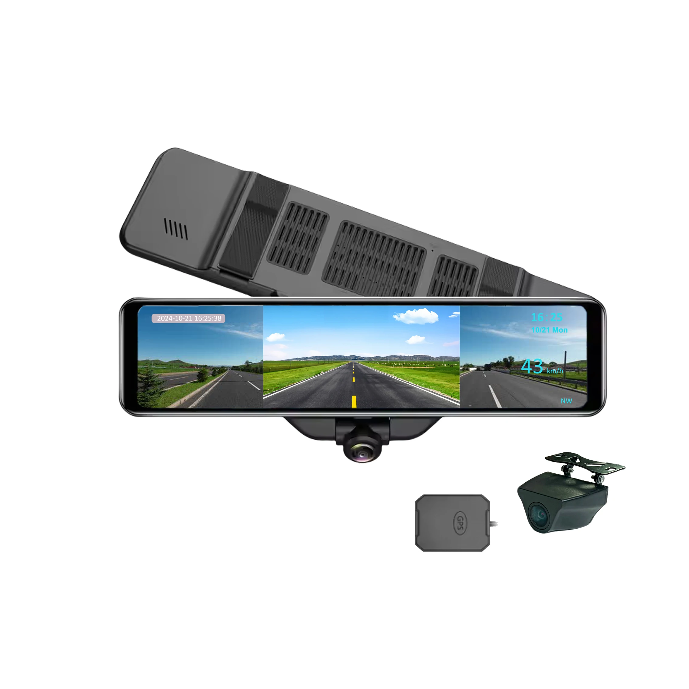 Car 360 Fisheye Front 360 Degree Camera 11.8 Inch Full View Touchscreen Mirror 2K+1080P DVR GPS Rear View Mirror