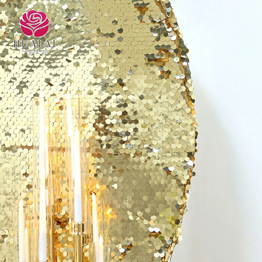 custom matte sparkly champagne big payette sequin shiny simmer round fitted arbor arch backdrop stand cover for wedding party