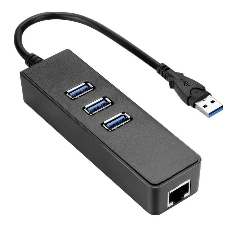 Custom Logo 10 / 100 / 1000Mbps USB to RJ45 Adapter USB 3.0 to Ethernet Network Adapter with 3 USB 3.0 Hubs