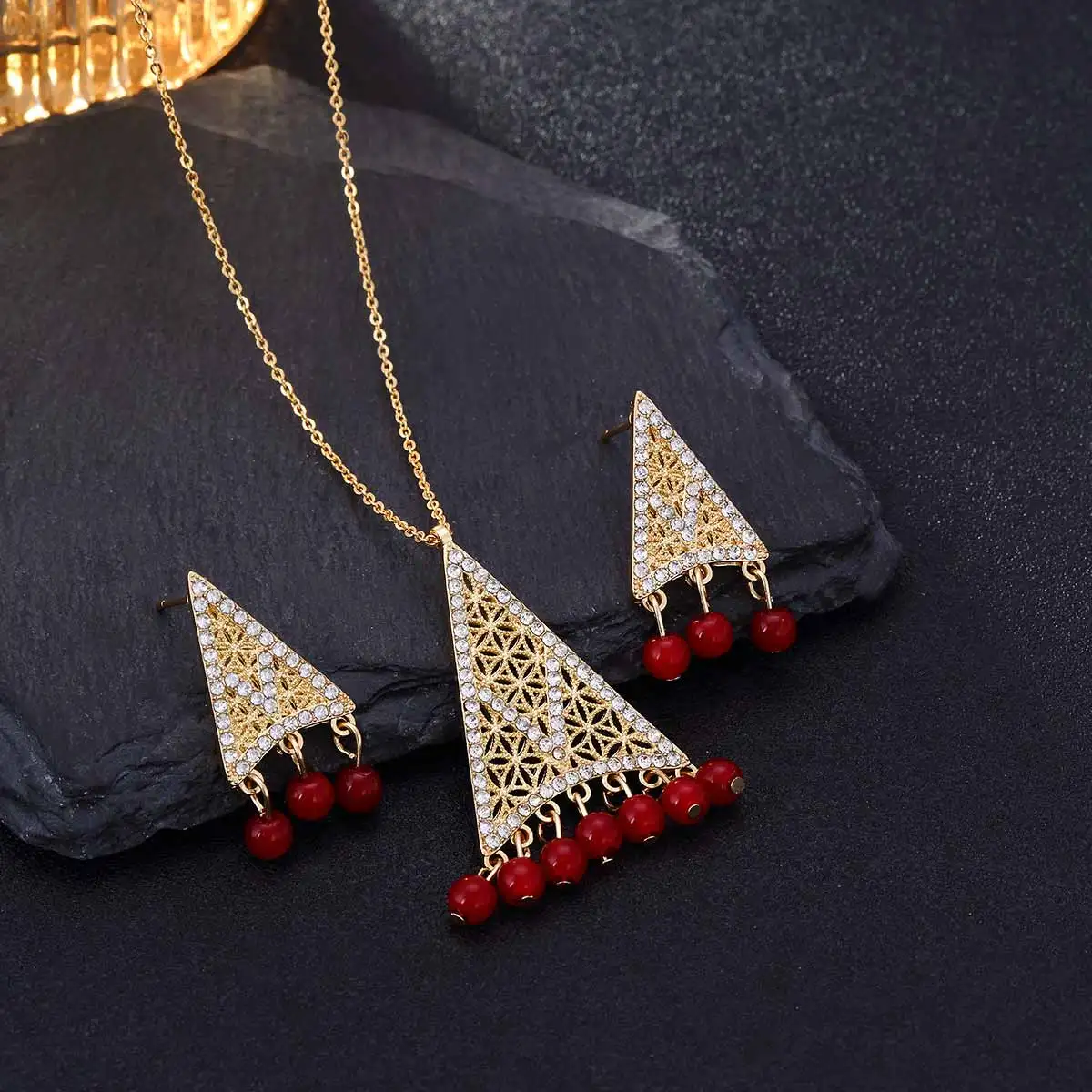 CDD New Female Indian Gold Plated Jewellery Set Luxury Dubai Crystal Bridal Jewelry Set