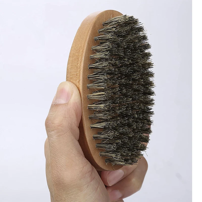 Top selling wholesale Custom Logo Beard Styling Brush 100% Boar Bristle Beard Brushes Beech Wooden Moustache Care Brush For Men