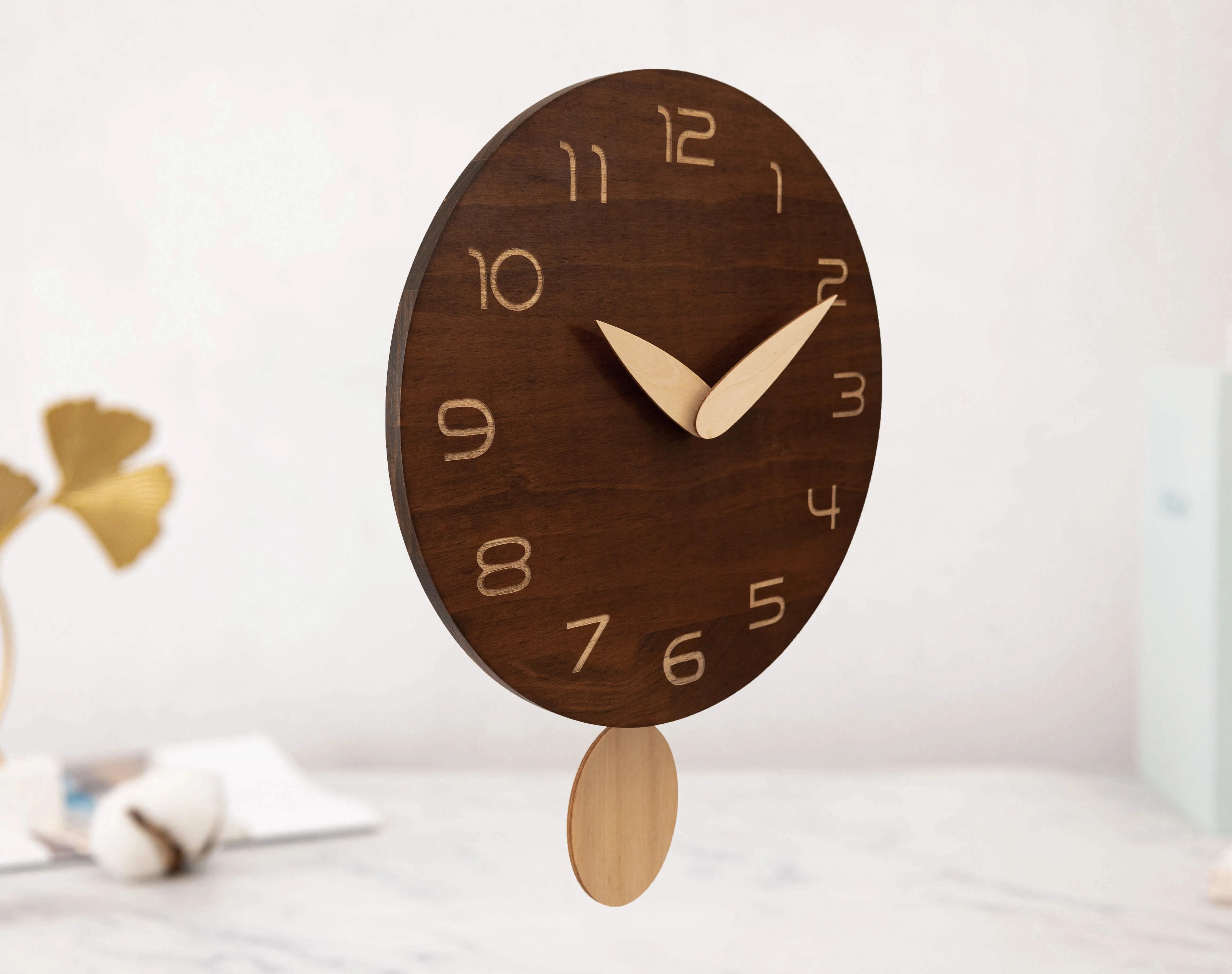 Wooden made pendulum wall clock modern brief design home decor wood wall clock