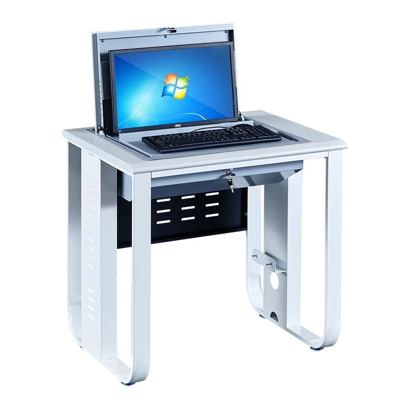 MINI PC Computer Desk Flip up Desktop LCD Monitor Retractable Safe Box Classroom Table