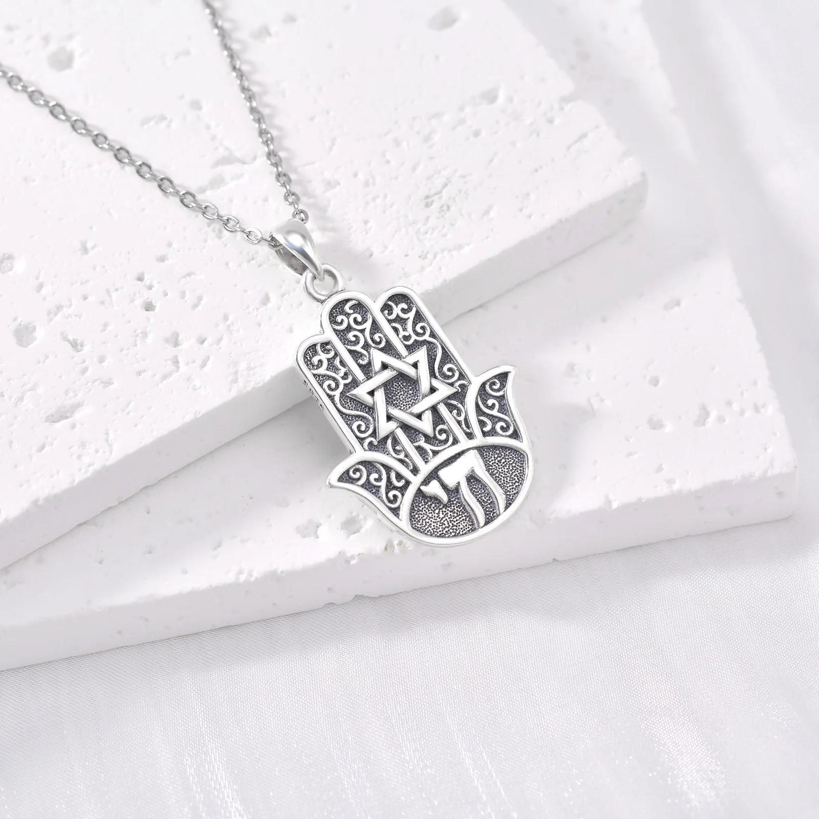 Changda 925 sterling silver zircon israel star of david jewish jewelry bling lucky Star of David hamsa hand  pendant necklace