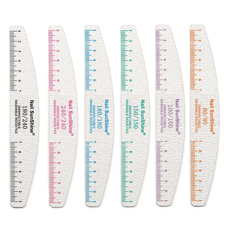 Double Side Wooden Nail File Durable And High Quality Half-moon Shaped Ruler Style Nail File For Uv Gel Remove Tools
