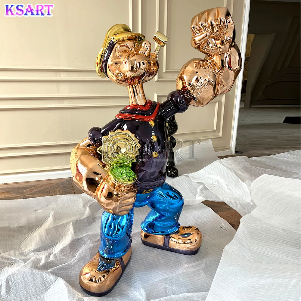 Home decoration Glass fiber Popeye sculpture Electroplated Popeye resin crafts Home decoration accessories