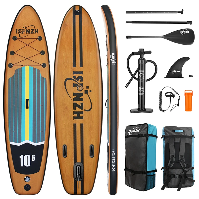 Wholesale Waterplay Surfing Wooden Grain Surfboard Inflatable Standup Sup Paddle Board