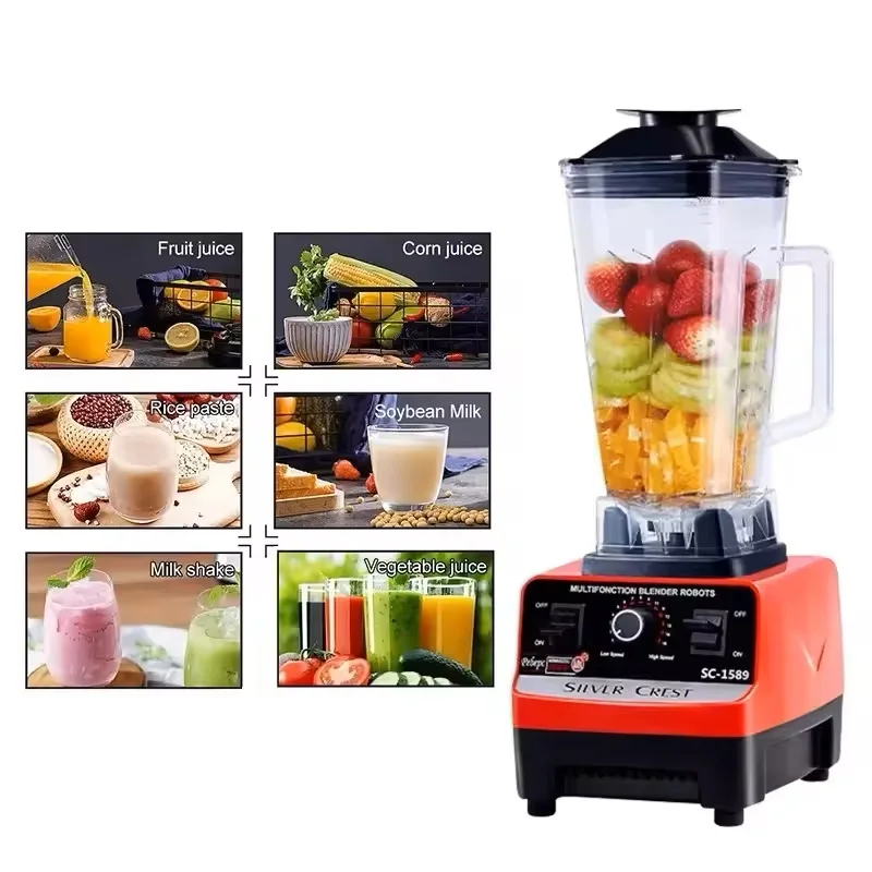 2025 Hot Sell 2 in 1 4500W Kitchen Appliances Silver Crest Heavy Duty Blender Smoothie Juicer Mixer Baby Food Processor Machine