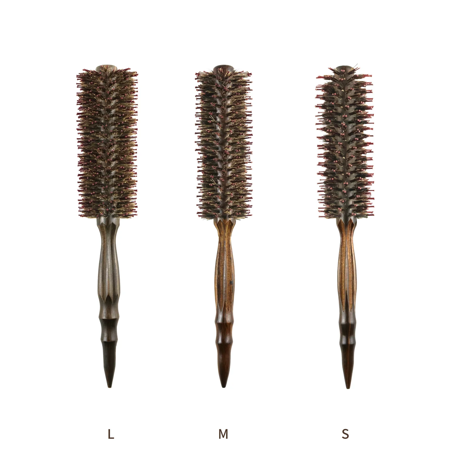 Private Label Salon Comb Styling Curling Rolling Roll Hairbrush with Natural Wooden Handle Boar Bristle Round Styling Hair Brush