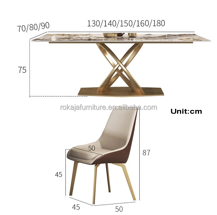 Luxury Dining Table Set With Gold Leg Modern Home Slate Marble Dining Room Furniture Rectanqular Dinner Table With 6 8 Seater