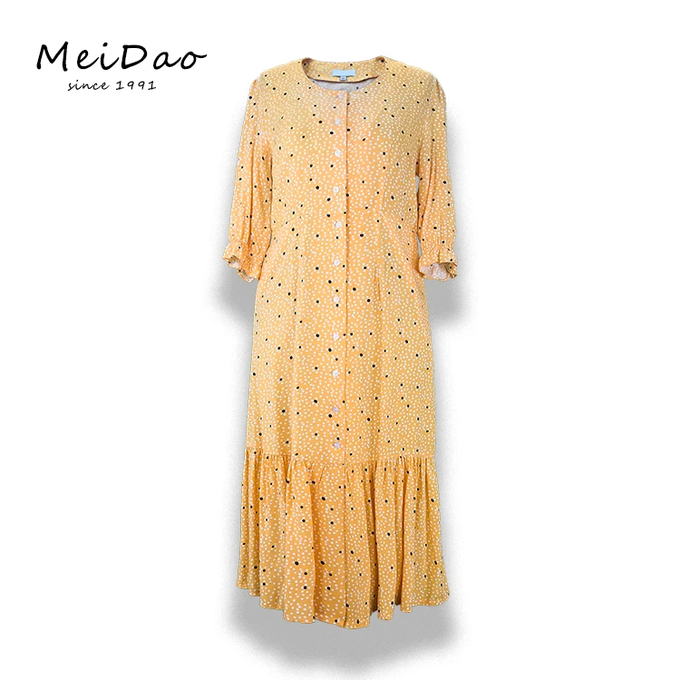 MEIDAO-140161 Yellow Printing Long Spring Dress