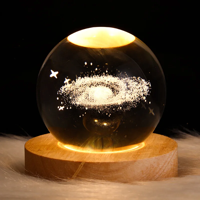 6cm 8cm Crystal ball luminous stars planets moons different patterns night lightsprojection atmosphere wood base night lights