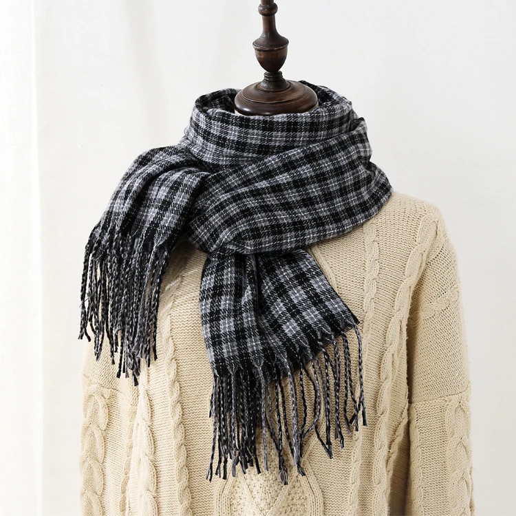 classic design warm soft pashmina  neck scarves shawl blanket ladies plaid tassel cashmere winter scarf for women