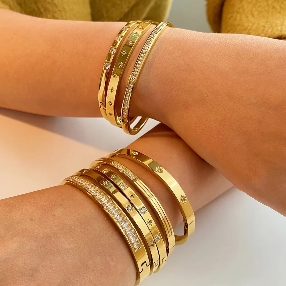 ins wind titanium steel bracelet hexagon star buckle bracelet 18k gold plated stainless steel zircon bracelet wholesale