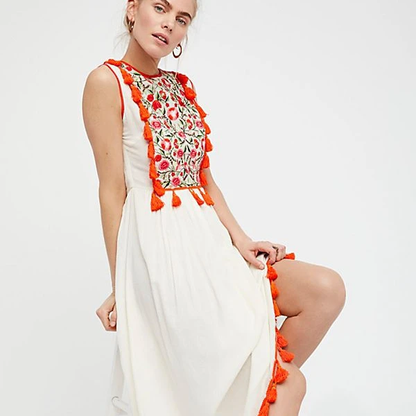 
Wholesale Fashion Apparel embroidery floral bohemia tribal Maxi Women cotton party elegant Casual Dress 
