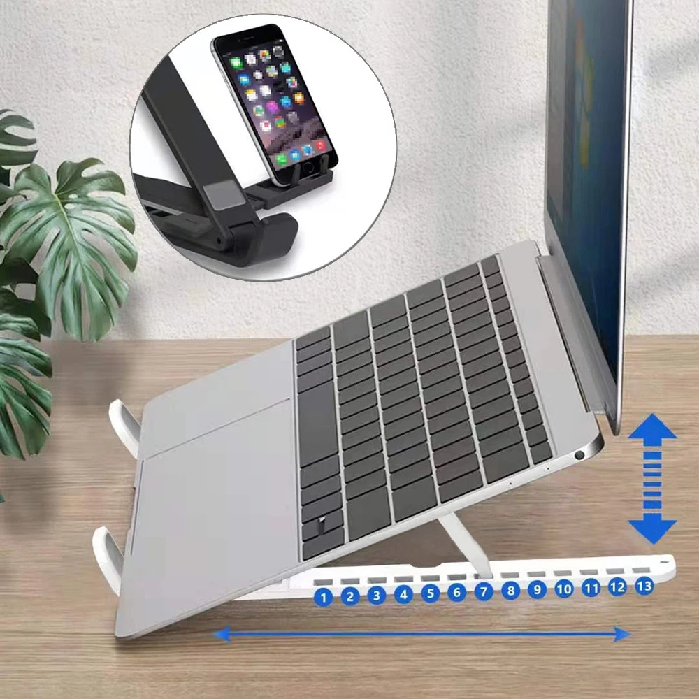 2 in 1 Portable Adjustable Multi Angle Laptop Riser Stand for Desk with Phone Holder for Macbook Notebook